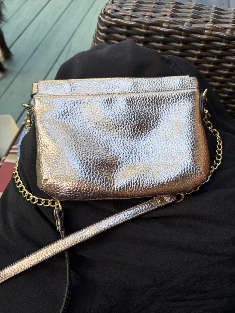 A New Day Metallic Rose Gold Crossbody Bag w/ Gold Chain Strap